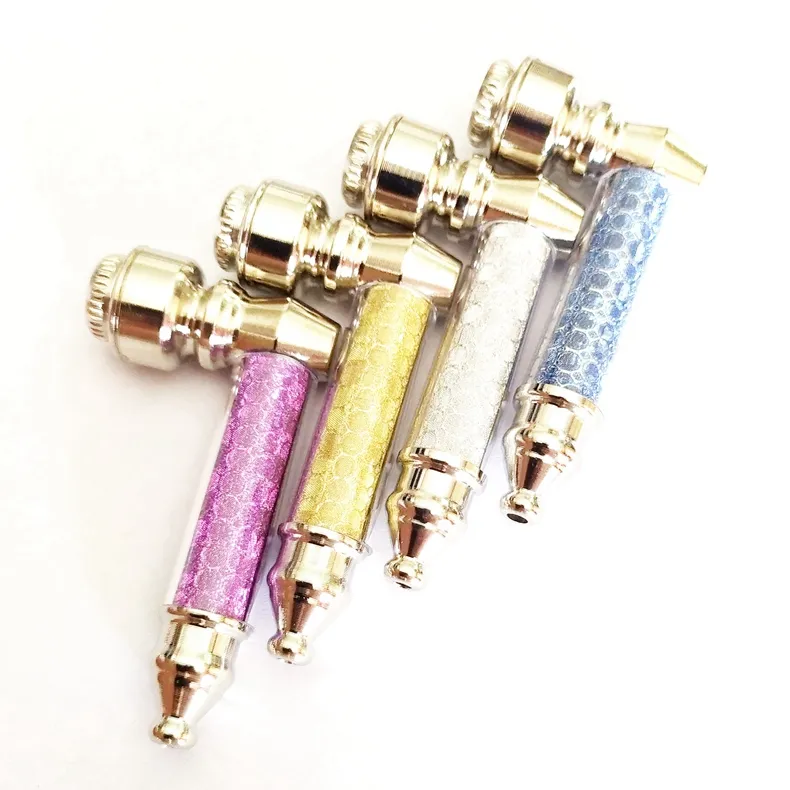Mini Colorful Zinc Alloy Pipes Dry Herb Tobacco Filter Silver Screen With Cover Portable Removable Handpipes Hand Smoking Cigarette Holder Snakeskin Decoration