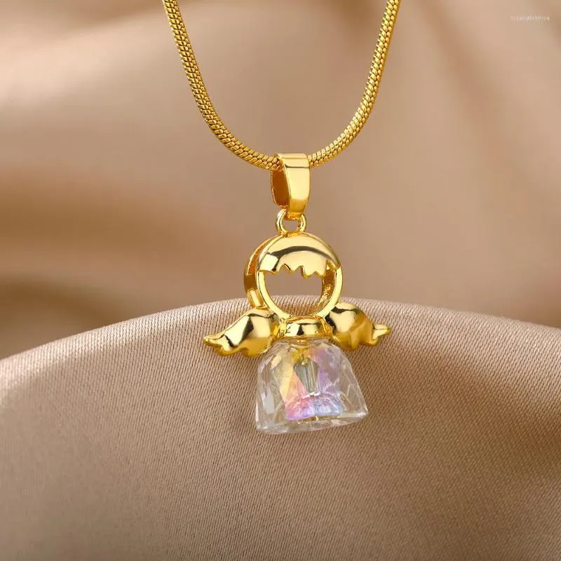 قلادة قلادة Zircon Angel Girl for Women Cute Fairy Elf Charm Necklace Femme Christmas Jewelry Giftories Gift