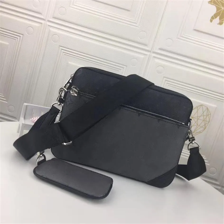 Triple Mens Pochette Trio 3pcs Messenger Bag Multi Ombro Crossbody Bags Crossbody Sacos de couro Totes Women Designer Bolsas 307Z