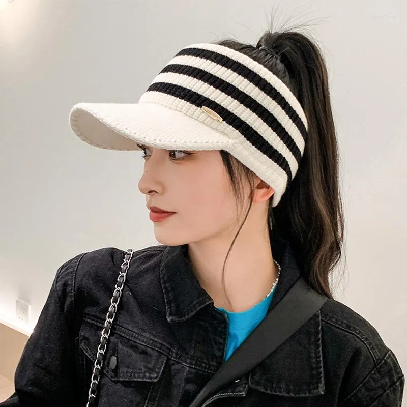 Women's Visor Cap: Fashion Stripe Empty Top Baseball Hat Autumn/Winter  Warm Casual Sports Sun Hat for Women, Style