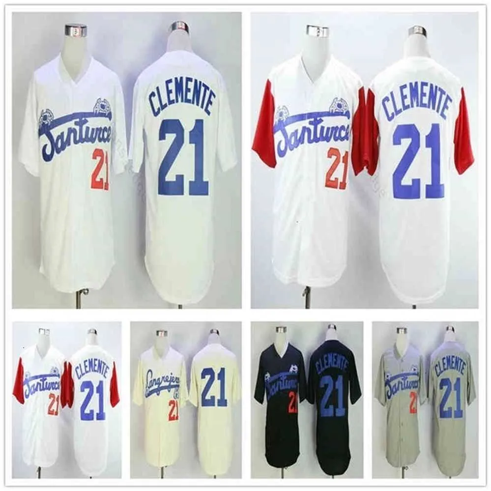 QQQ8 C202 Roberto Clemente #21 Santurce Crabbers Puerto Rico College Baseball Jerseys Sched University Baseball Shirt Białe szary krem ​​czarny