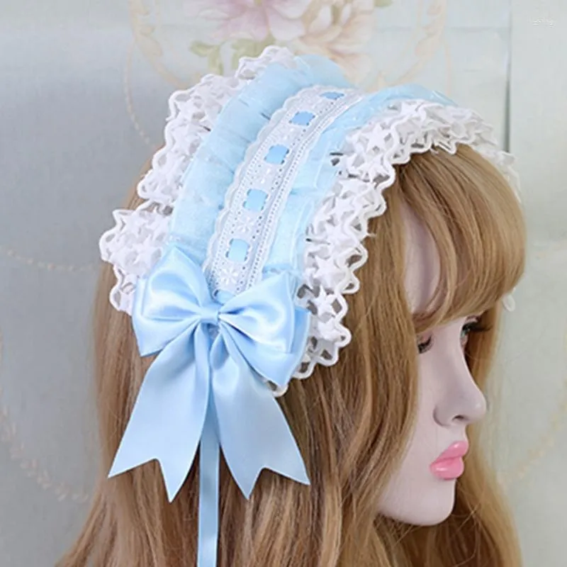Party Supplies Lolita Ruffled Headband Sweet Star Embroidery Lace Ribbon Bow Hairband With Hairpins Anime Maid Cosplay Headdress