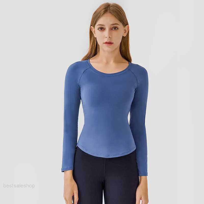 L-S004 Camicie da donna per yoga Camicie a maniche lunghe Slim Fit Top sportivi Camicia fitness Abiti elastici per la pelle per la nudità in movimento Sentirsi in alto