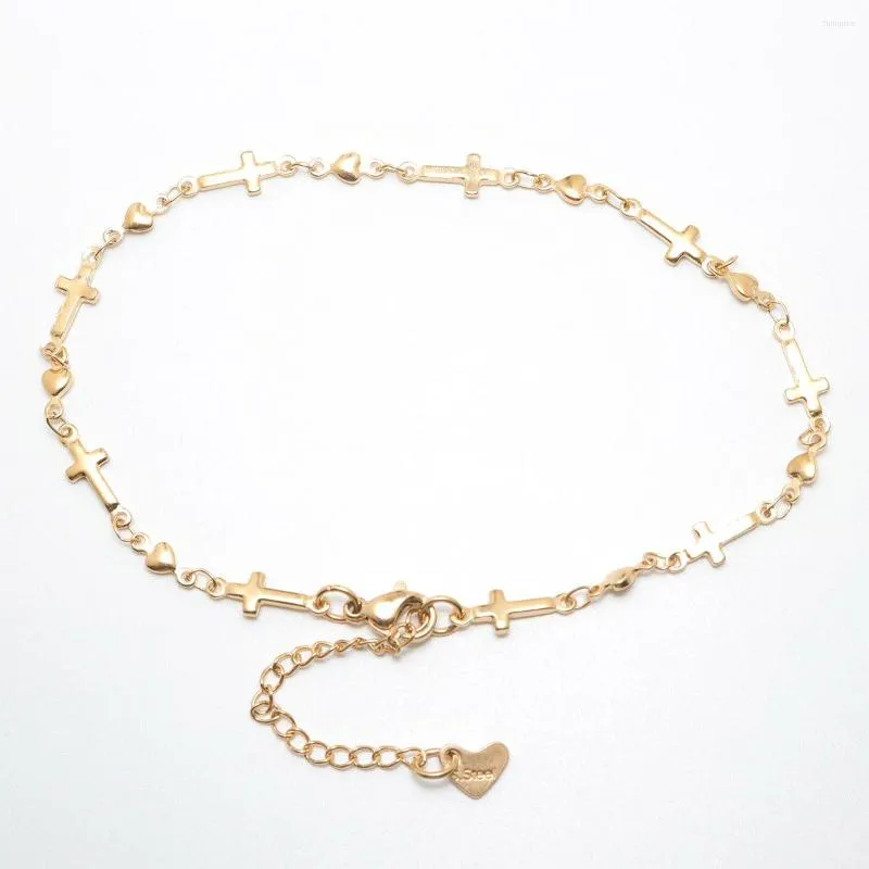 Anklets Fashion 304 Stainless Steel Anklet For Women Gold Color Cross Heart Bracelets On The Leg 2023 Trend Foot Jewelry 1 Piece