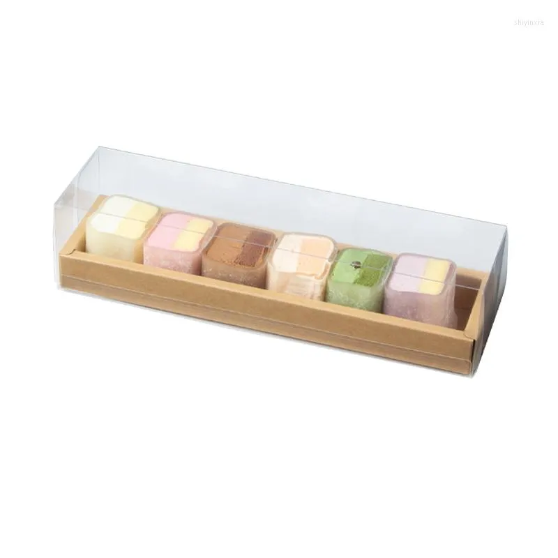 Present Wrap 30st Macaron Kraft Paper Box Cake med transparent PVC Cover Wedding Christmas Party Biscuit Bakning