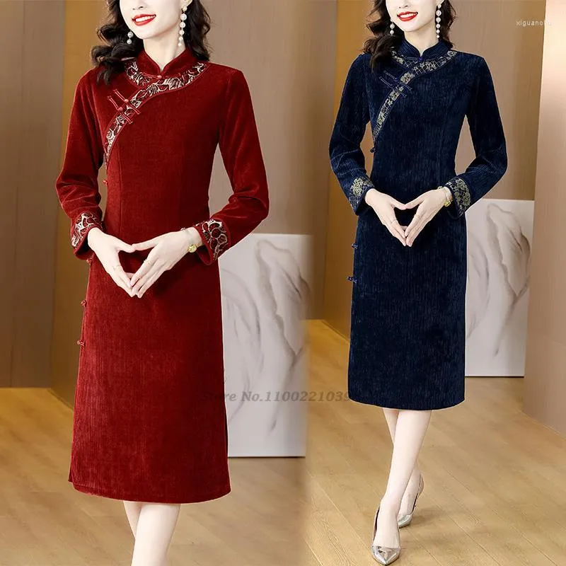 Etnische kleding 2023 Oosterse verbeterde dikke qipao elegante Chinese vintage jurk traditionele cheongsam feest