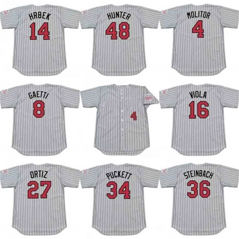 QQQ8 C202 MEN 8 GARY GAETTI 4 PAUL MOLITOR 16 FRANK VIOLA 14 KENT HRBEK 36 Terry Steinbach 34 Kirby Puckett 48 Torii Hunter Baseball Jersey