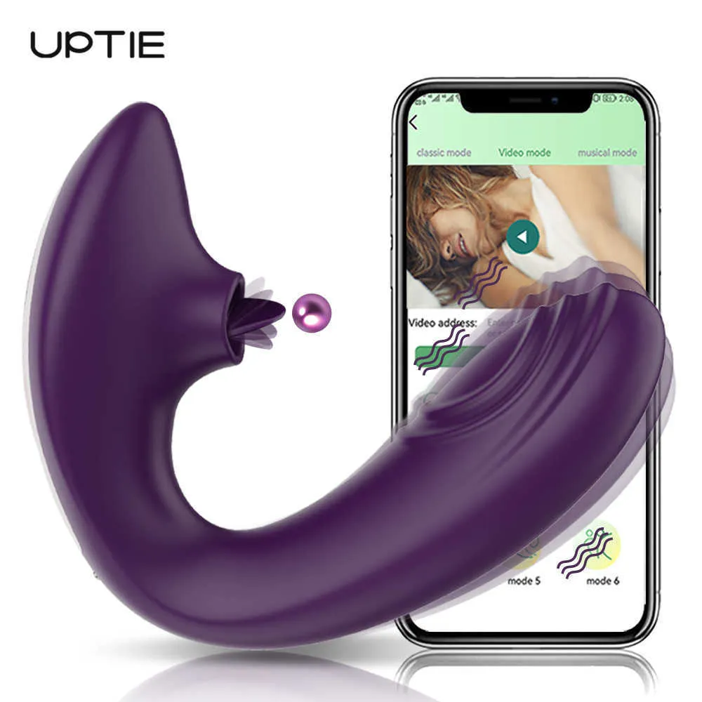 Articles de beauté Vibromasseur Bluetooth puissant pour femme avec léchage de langue Stimulateur de clitoris Masseur de point G Produits pour adultes Jouets sexy pour femmes