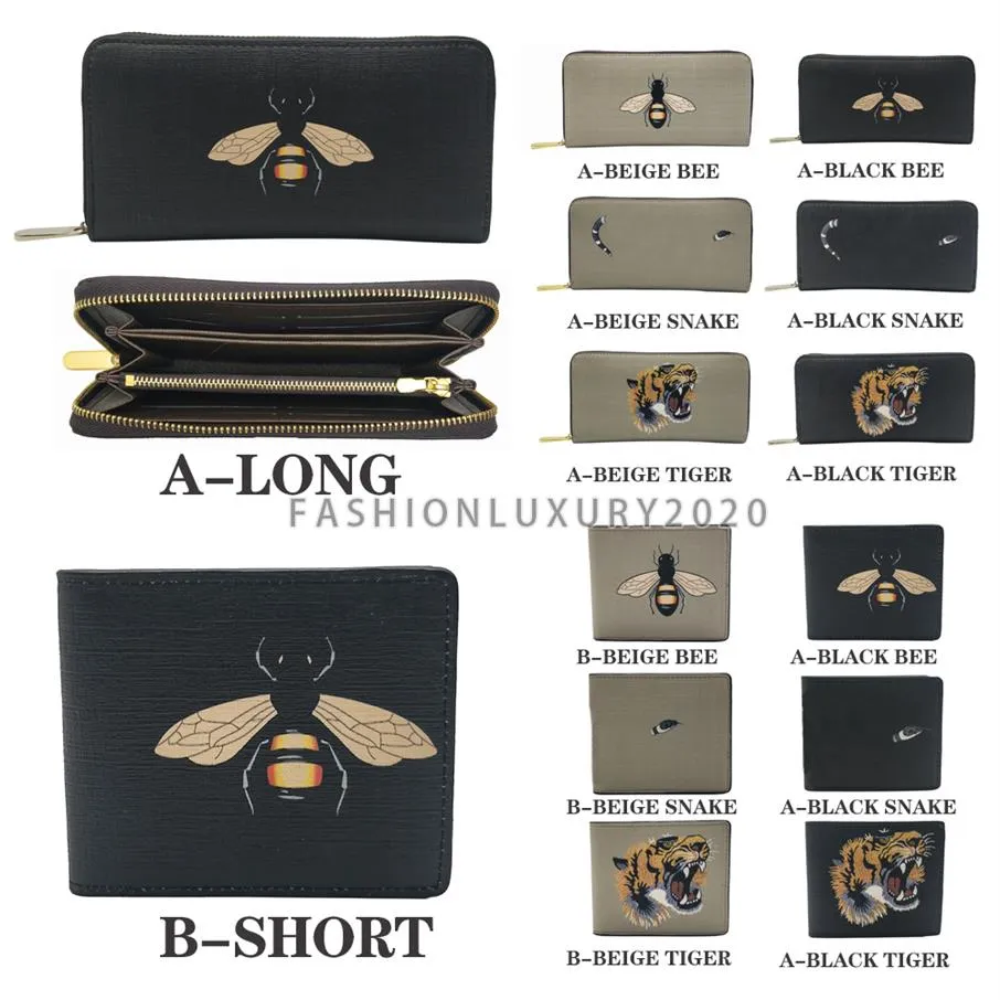 Whole High Quality Animal Long Style Zipper Wallet Hommes Femmes Black Snake Tiger Bee Portefeuilles Purse Short Purses Card Holder With230e