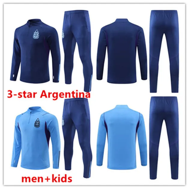 2022 2023 Meio zíper 3 estrelas Argentina TRACKSUIT camisa de futebol TRACKSUIT camisa de futebol MARADONA DI MARIA 22 23 Homens Crianças kit TRACKSUIT conjuntos uniformes