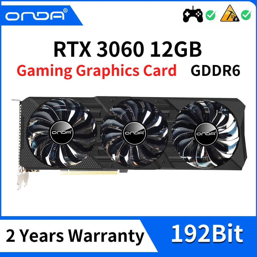 Onda Pełna nowa RTX 3060 12 GB Karta graficzna GDDR6 Karta graficzna 8pin 192bit RTX3060 Gaming 14000 MHz dla komputera stacjonarnego