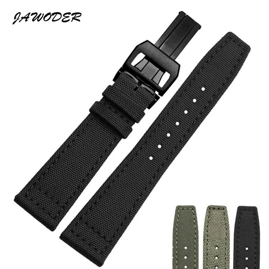 JAWODER Watchband 20 21 22mm Stainless Steel Deployment Buckle Black Green Nylon with Leather Bottom Watch Band Strap for Portugal326O