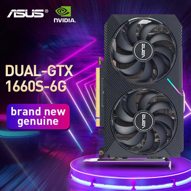 ASUSデュアルGTX 1660スーパーO6GグラフィックカードゲーミングNOVA GEFORCE GTX 1660S 12NM 6G GDDR6 192ビットSUPORTE AMD INTEL DESKTOP GPU