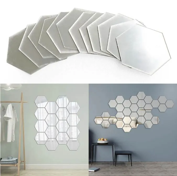 12-stcs/set diy 3D spiegel muur sticker zeshoekige home decor spiegel decor stickers kunst muur slaapkamer decoratie zelf kloppende stickers