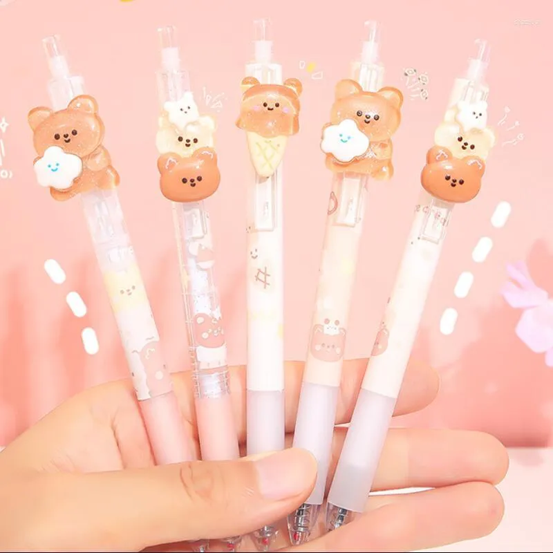 PCS/LOT 0,5 mm Kawaii Little Brown Bear Mechanical Gel Pens School Office Pismo Supplies Nagrody dla dzieci