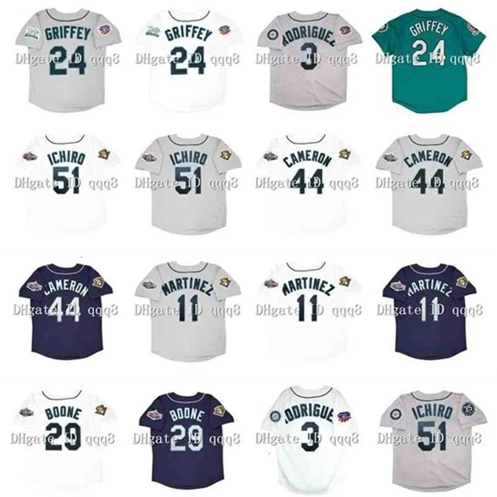 qqq8 Air01 1997 Retro 24 Ken Griffey Jr. Jersey 3 Alex Rodriguez 44 Mike Cameron 51 Ichiro Suzuki 11 Edgar Martinez Stitched 29 Bret Boone Vintage