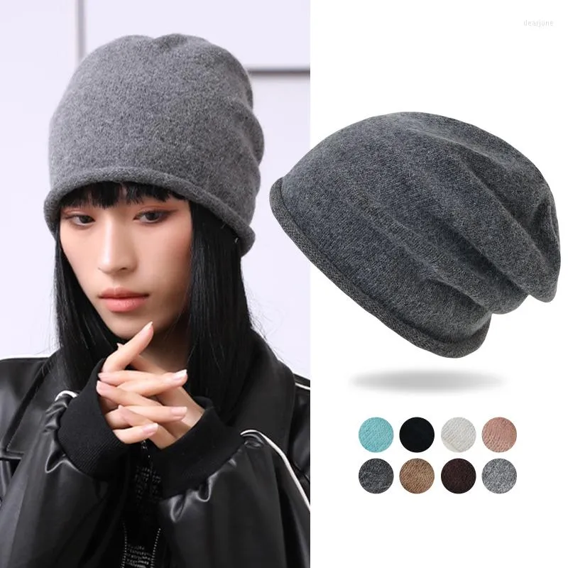 Hattar kvinnor slouch beanies skallies kvinnlig solid kashmir ull stickad mössa hatt vinter varm mjuk motorhuv