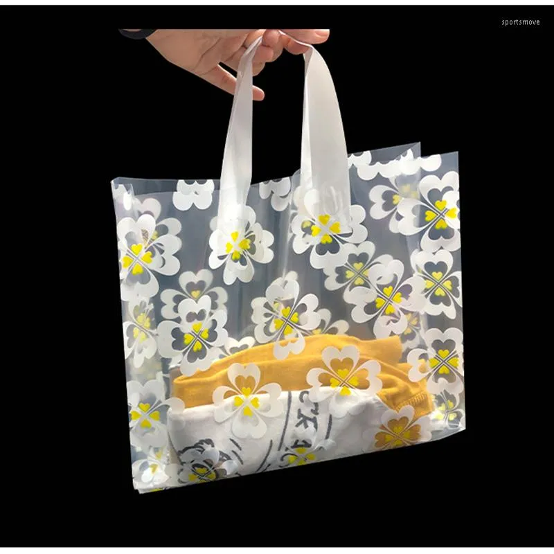 Presentförpackning 50st transparent blommor bärbar klädpåse shopping plast