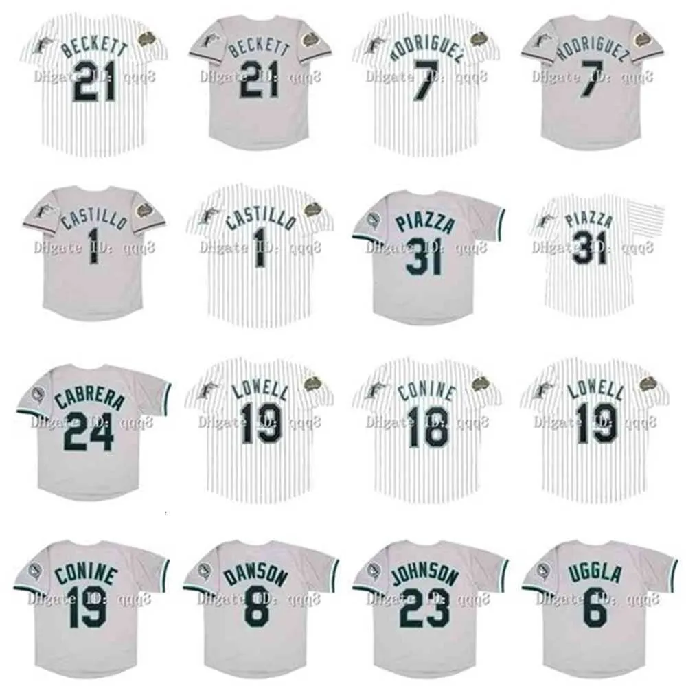 qqq8 Air01 Vintage 2003 Florida Josh Beckett Baseball Jersey 7 Ivan Rodriguez 1 Luis Castillo 31 Piazza 24 Miguel Cabrera 18 Jeff Conine 19 Mike Lowell