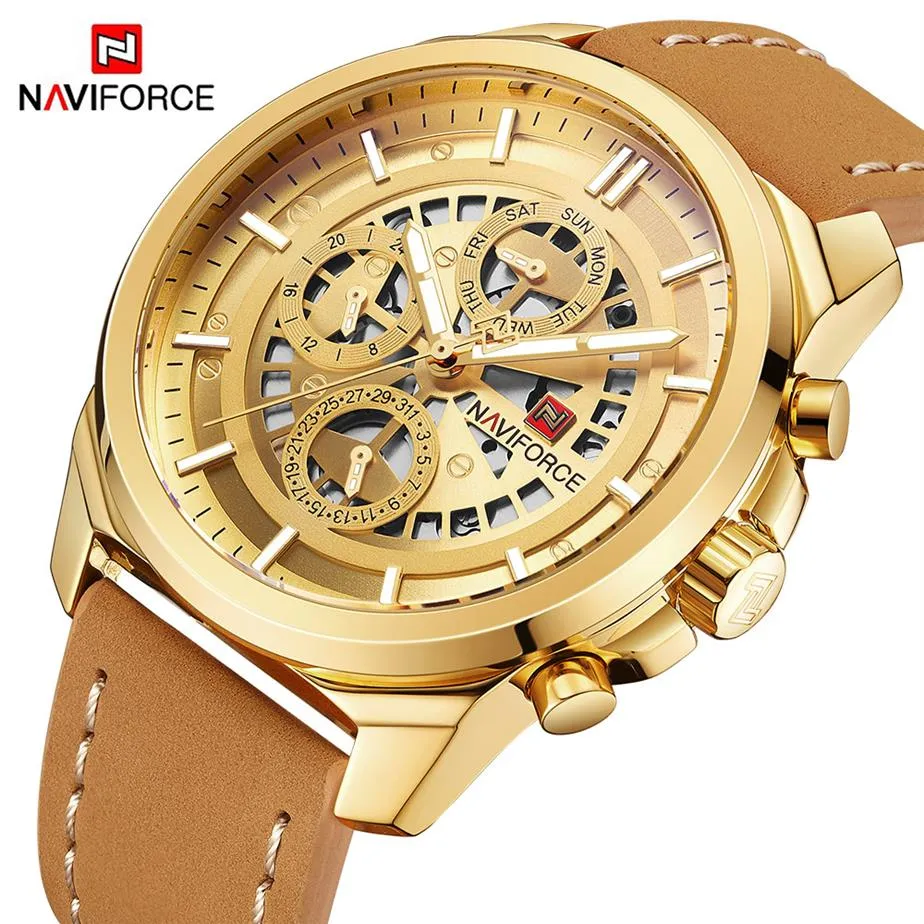 Naviforce Men Fashion Sport Quartz 24 horas Relógios Helples Top Brand Luxurro Impermeável Gold Watch Watch Relogio Masculino287J
