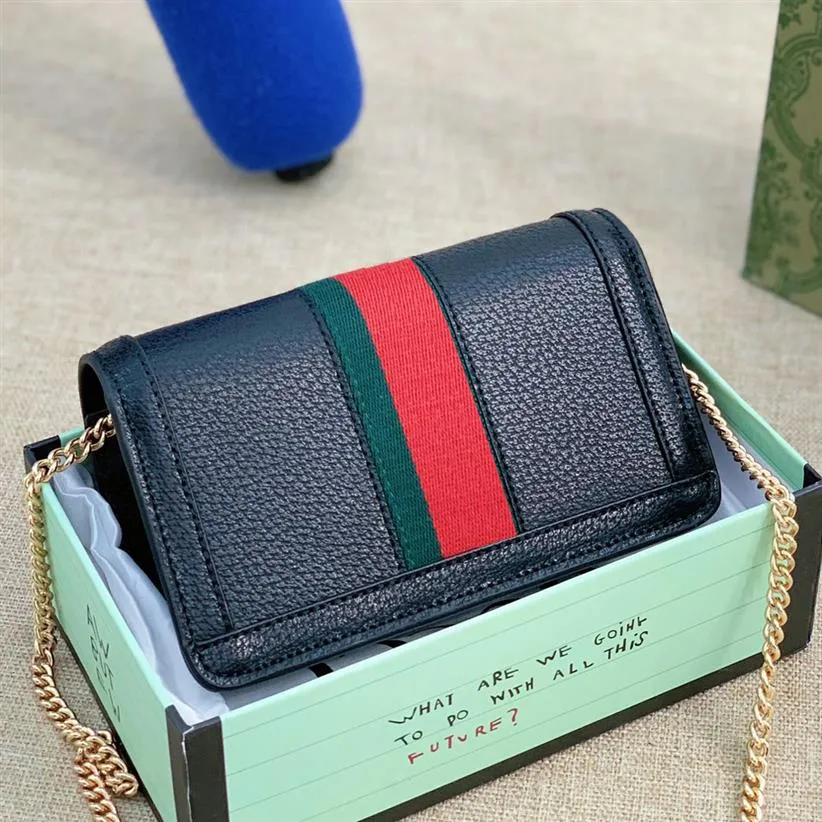 Lyxdesigners Italien varumärke Ophidia Red Green Stripes axelväskor av hög kvalitet äkta läder klassisk minikedja crossbodybag 238e