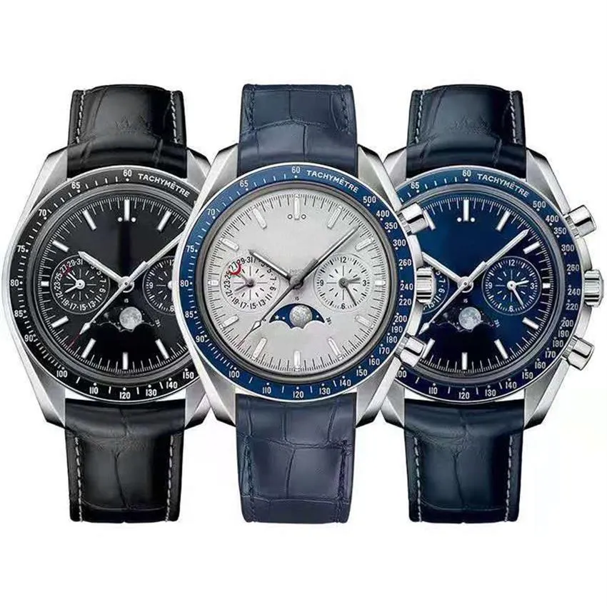 Мужчины мужские эд белые роскошные часы Moonphase Automatic Watches Движение Mechanical Oroiogio Bond 007 Speace Montre de Luxe Leather WRI260M