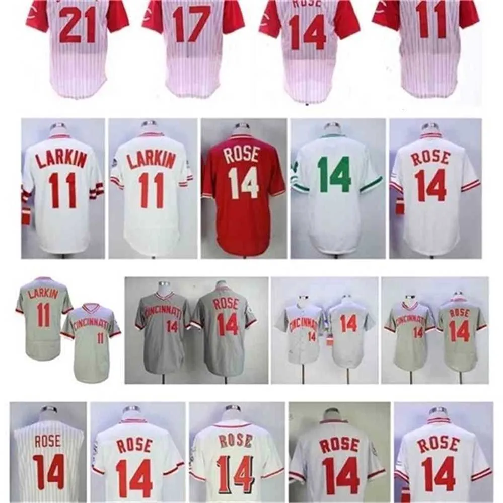 QQQ8 Air01 Retro Jersey Pete Rose Jersey Barry Larkin Chri Sabo Deion Sanders White Hemp Grey Red Flex Baseball Cucite Vintage Baseball