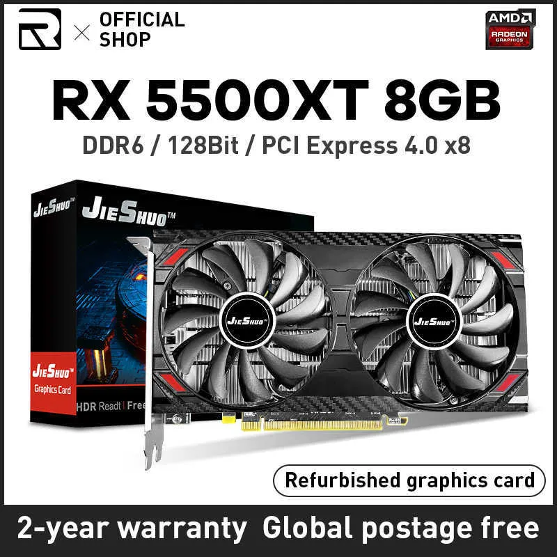 AMD RX5500XT 8GB D6 8G/GDDR6 메모리 RADEON RX 5500 XT 8GB GPU 주파수 DirectX12 3D가 포함 된 게임 그래픽 카드.