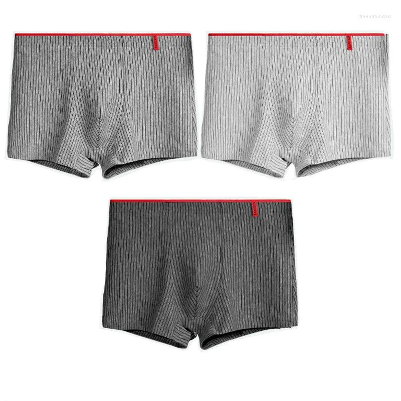 Underpants 3Pcs/Lot Men Cotton Underwear Men's Yarn Dyed Stripe High Elastic Male Boxer Underpant Head Youth Middle-Aged Boxers