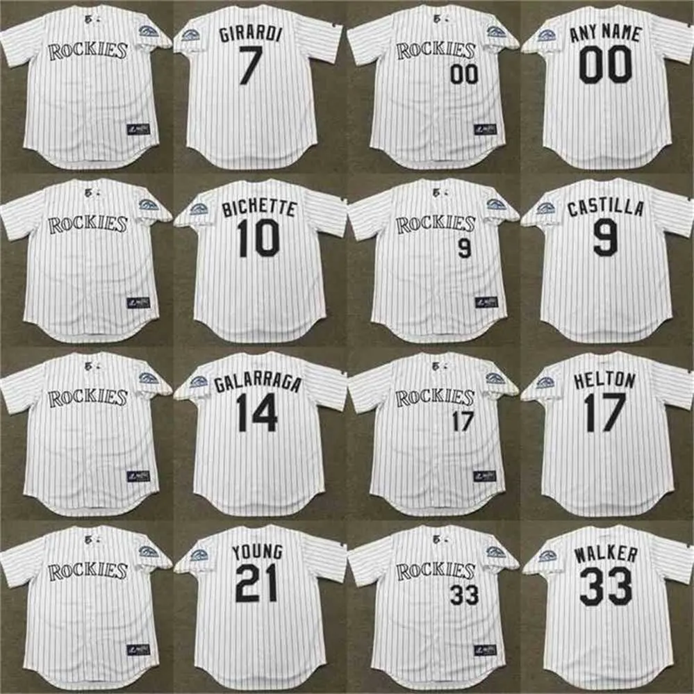 qqq8 C202 Colorado 14 ANDRES GALARRAGA 17 TODD HELTON 9 VINNY CASTILLA 33 LARRY WALKER 21 ERIC YOUNG 10 DANTE BICHETTE baseball jersey stitched