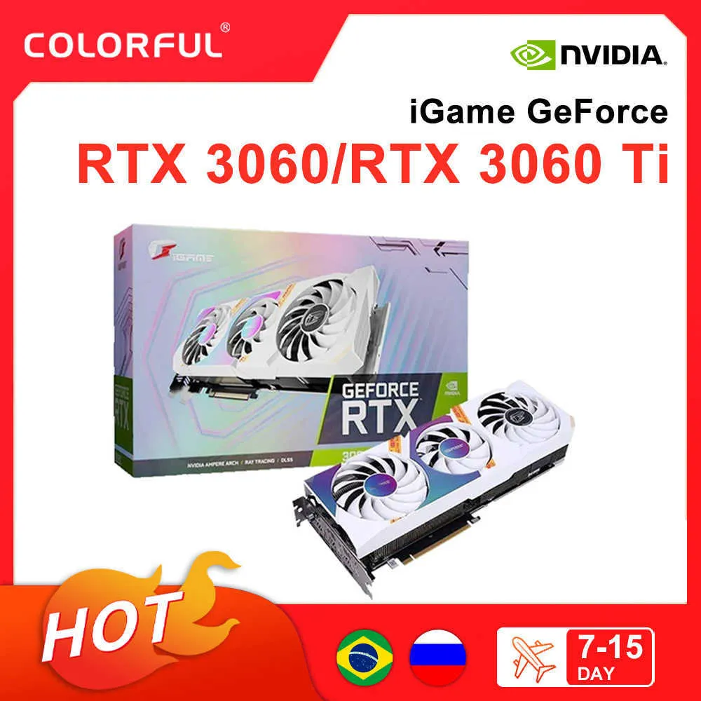 Färgglada nya grafikkort GDDR6X RTX 3060 3060TI 8GB 12GB GAMING GPU -videokort 256 bit RTX3060 3060TI Placa de Vdeo LHR