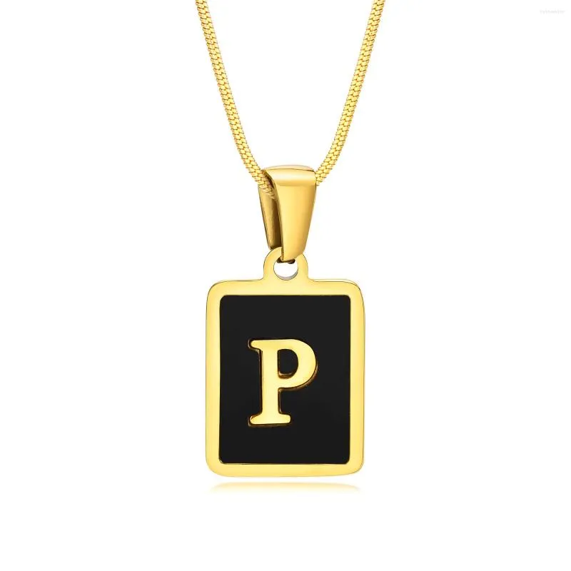 Pendant Necklaces Full Gloss Square Acrylic Letter Chain For Women Stainless Steel Custom Gold Color 26 A-Z Charm