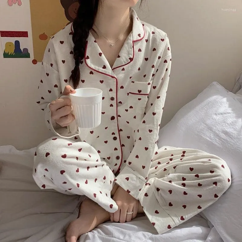 Women's Sleepwear Homewear Winter Print Sweetheart Pajamas Set Women Lounge Pyjamas Nightwear Pijama Mujer