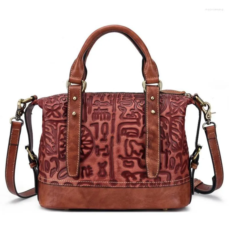 Avondtassen van jouwe handgemaakte dames die retro handtassen in reliëf maken 2023 Casual cowhide vrouwelijke luxe schouder crossbody echt leer