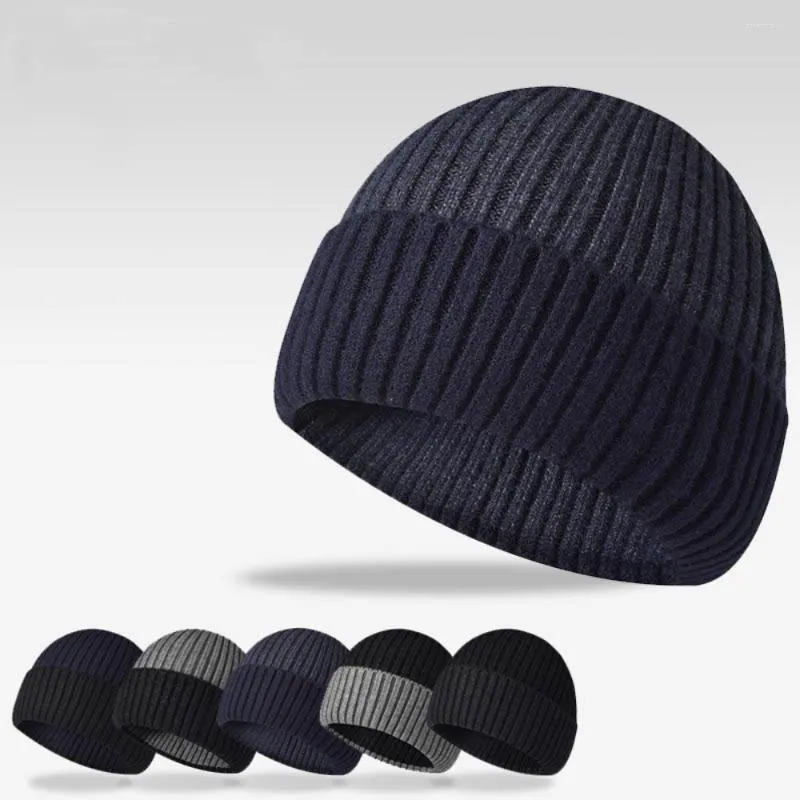 Cycling Caps Winter Men's Beanie Knitted Hat Boy Skullcap Sailor Cap Solid Color Unisex Retro Cuffs Short Melon Navy Style Hats