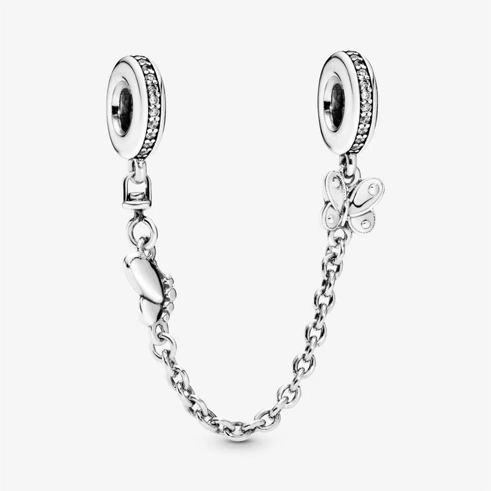 100% 925 Sterling Silver Butterfly Safety Chain Charms Fit Original European Charm Bracelet Fashion Jewelry Accessories245m