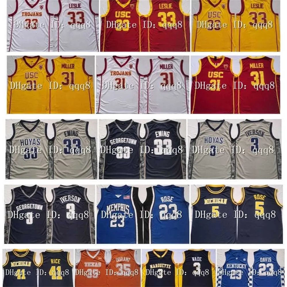 QQQ8 Matt Miller USC Trojans College Basketball Jerseys Lisa Leslie Georgetown Hoyas Allen Iverson Patrick Ewing Texas Longhorns Kevin Durant