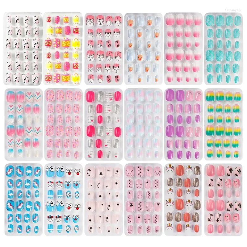 Amazon.com: 144 Pieces Press on Nails Grils, Thrilez Children Fake  Artificial False Nail Tips Pre Glue Full Cover Short Acrylic Nails for  Girls Kids Nail Art Decoration (Rainbow Sky) : Beauty &
