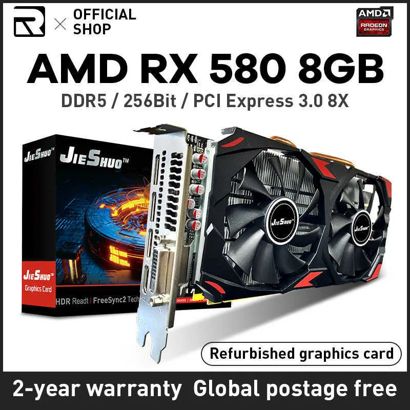 RX 580 8GB AMD RADEON GDDR5 256BIT 2048SP GPU RX580 8G 그래픽 카드 비 LHR 채굴 해시 레이트 28-30MH/S