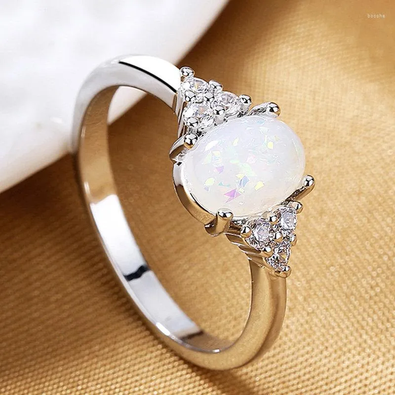 Cluster Rings S925 Sterling Silver Ring Egg Moonstone For Women Fashion Wedding Anniversary Gift Jewelry