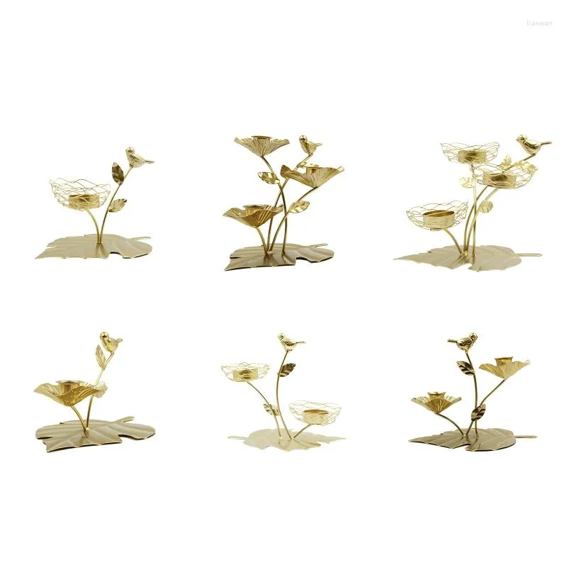 Bougeoirs En Fer Forgé Titulaire En Métal Feuille De Lotus Nid D'oiseau Chandelier Ornement Pour La Maison De Mariage Fête D'anniversaire Table Décor