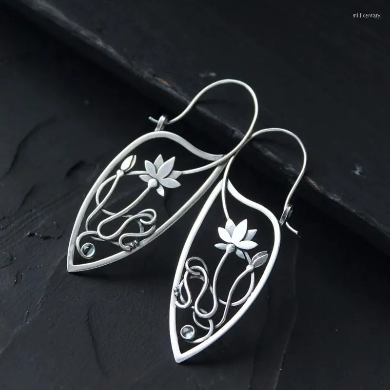 Boucles d'oreilles cerceau 2023 mode couleur argent Vintage ajouré fleur de Lotus pour les femmes déclaration bijoux de mariage fille cadeau