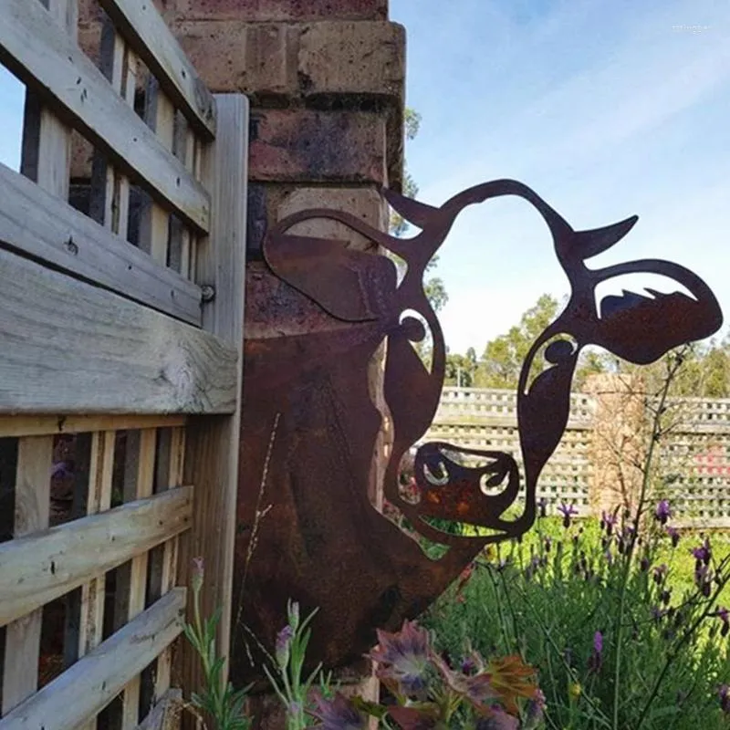 Décorations De Jardin Fermes Vache Peeping Décoration De Cour De Campagne Pièce De Fer Creuse Tête De Bétail Jardinage Ornements Suspendus En Métal Animal Yard Art