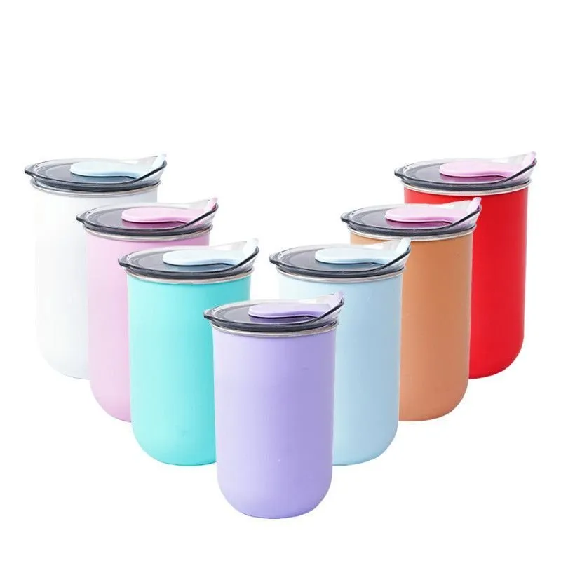 12oz Wine Tumbler with colorful Lid Stainless Steel Single Wall Vacuum Insulated Wine Glasses Coffee Mug Tumblers