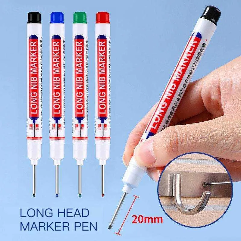 6 Pcs/Set 20mm Long Head Markers Pen Bathroom Woodworking Decoration Multi-purpose Deep Hole Marker s Red/Black/Blue Ink