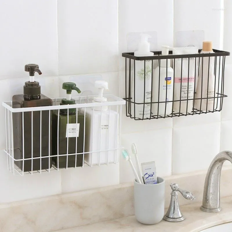 Storage Boxes Bathroom Iron Rack Suction Cup Toilet Shower Shelf Organizer Kitchen Sticker Type