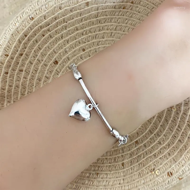 チャームブレスレットVentfille Silver Color Love heart Braceter for women girlギフトビーズフリンジスクエアジュエリー925スタンプドロップシップ卸売