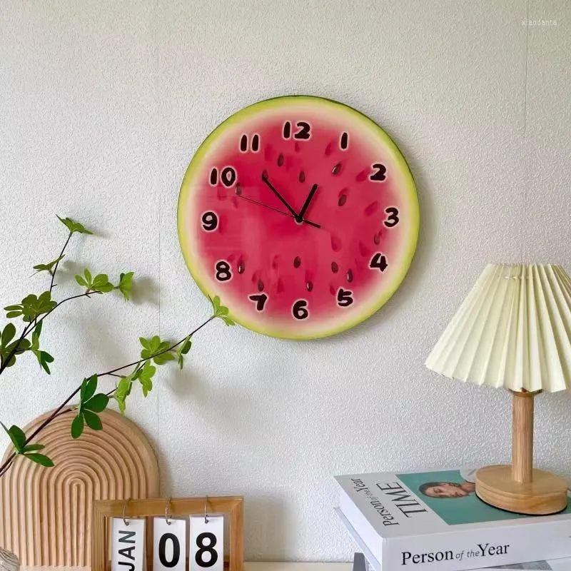 ウォールクロッククリエイティブスイカフルーツかわいいデザイン時計装飾リビングルームの勉強ベッドルームチルドレンズミュートデジタル