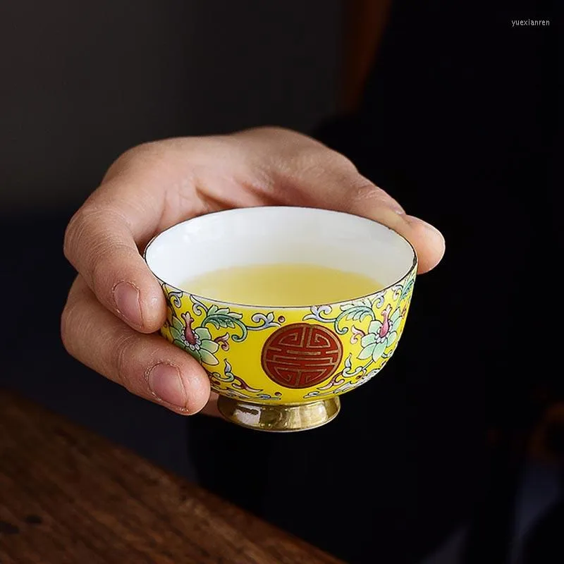 Cups Saucers 55 Ml Color Enamel Tea Chinese Ceramic Set Porcelain Teacup Small Bowl Vintage Teaware Art Crafts Drinkware