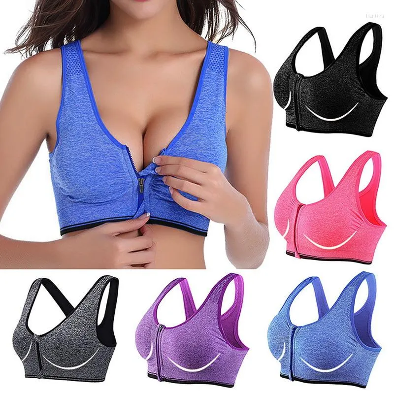 Reggiseni sportivi da donna con cerniera frontale per abbigliamento da yoga Reggiseno da allenamento per palestra fitness imbottito senza fili traspirante 2023